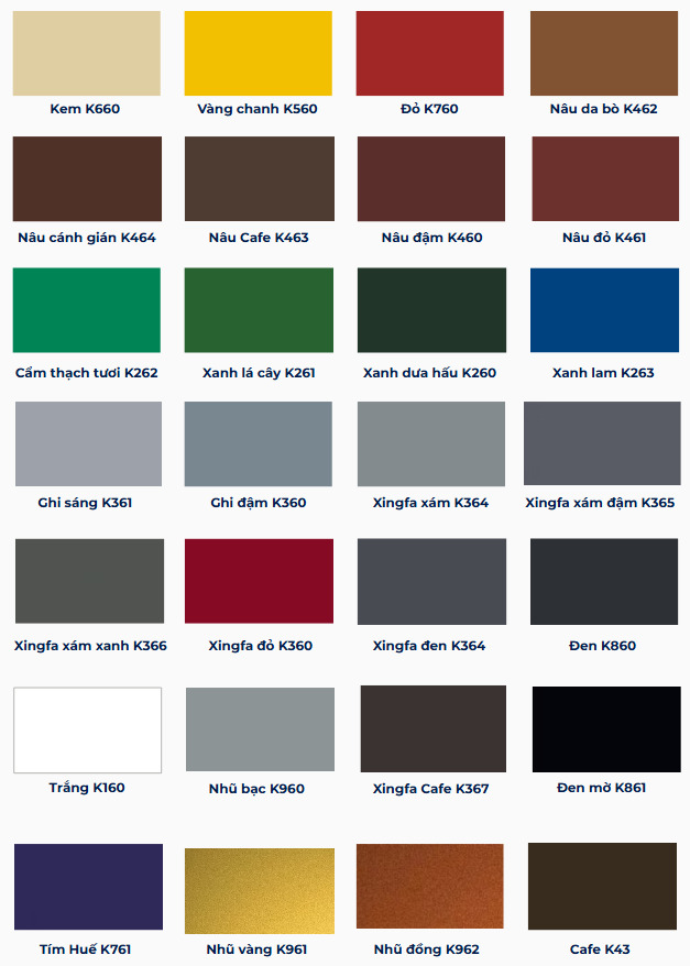 Bảng màu sơn sắt mạ kẽm Kiwi Paint