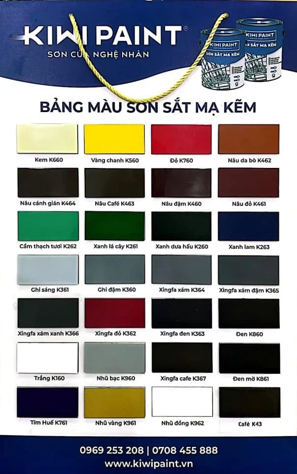 Bảng màu sơn sắt mạ kẽm Kiwi Paint